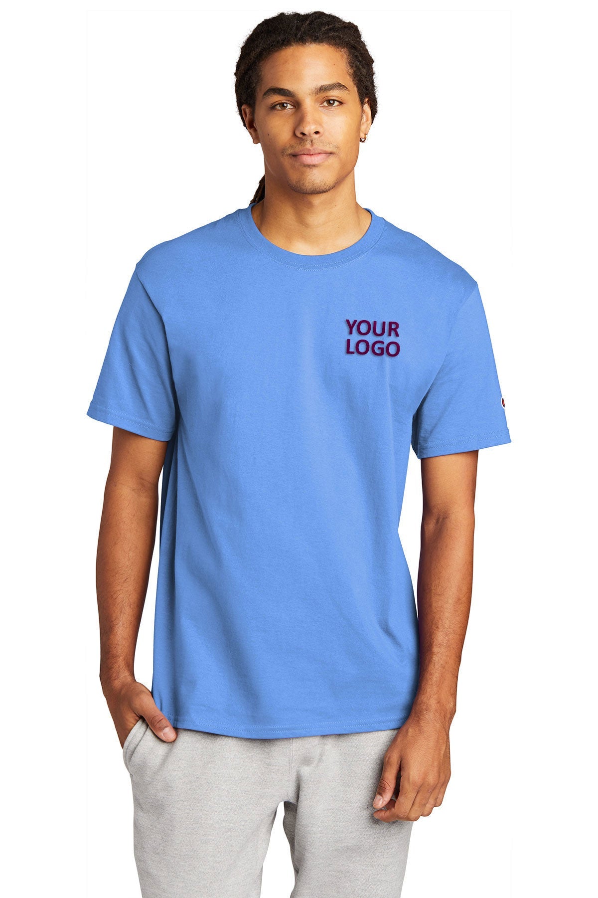 Champion Heritage Jersey Tee - Light Blue Cotton Short Sleeve T-Shirt for Men | Casual Wear, Gym, Street Fashion & Everyday Comfort