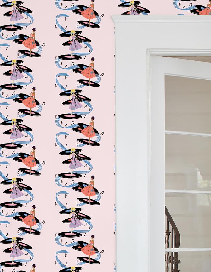 Barbie™ Galaxy Records Wallpaper - Pale Pink Aesthetic Peel & Stick Removable Wallpaper for Girls' Room, Nursery, Bedroom Decor