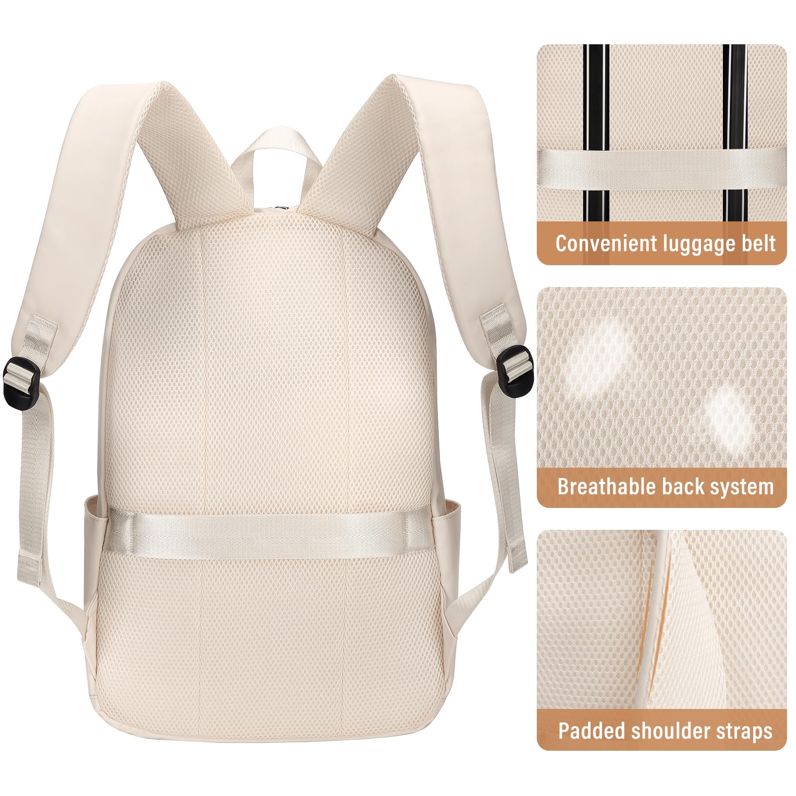 HOMIEE Lightweight Casual Laptop Backpack for 15.6 Inch Laptop - Water-Resistant Unisex College Backpack for Work, Travel & School - Cute Beige Daypack for Students & Professionals