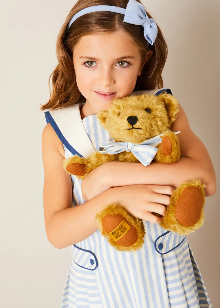 Blue Regency Striped Mariner Collar Pleated Sleeveless Dress for Girls 2-10 Years | Summer Beach Party, Vacation Outfit, Casual Playdate Dress