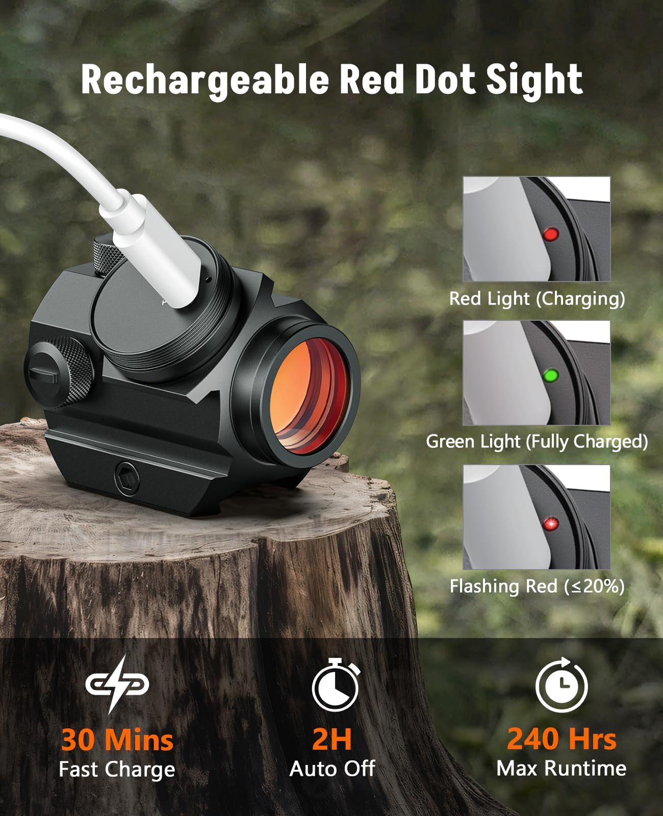 MidTen Rechargeable Red Dot Sight - 1x20mm 2 MOA Rifle Scope with Waterproof, Shockproof & Fog-Proof Design | Lower 1/3 Co-Witness Riser | Perfect for Hunting, Tactical Shooting & Airsoft Games