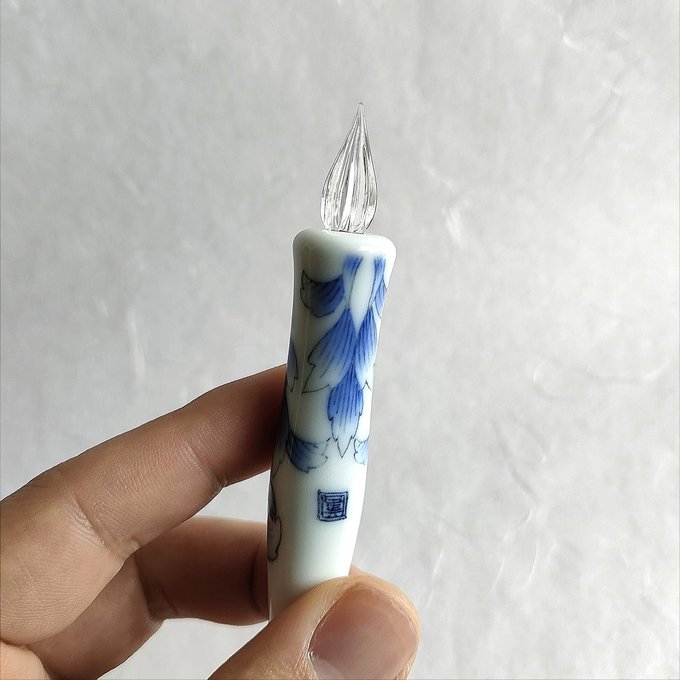 Imari Yaki Japanese Glass Dip Pen - Elegant White & Blue Floral Pattern for Calligraphy, Art & Letter Writing | Premium Handmade Glass Nib Pen for Ink Drawing, Journaling & Gift Giving