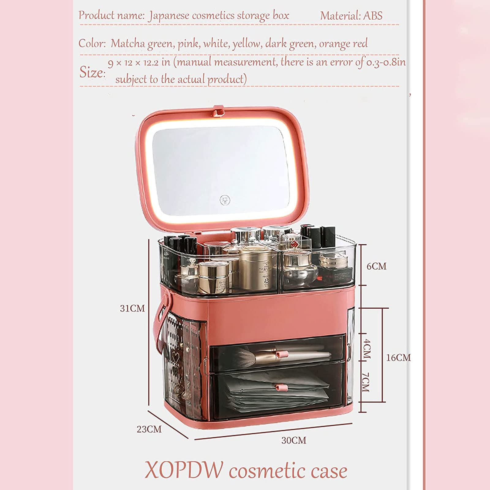LED Makeup Organizer with Drawers - Orange Cosmetic Storage for Bathroom & Bedroom Vanity