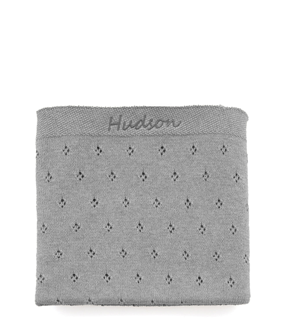 Personalized Baby Blanket - Soft Pointelle Grey Knit Blanket for Newborns & Infants | Perfect for Nursery, Swaddling, Stroller & Photo Shoots