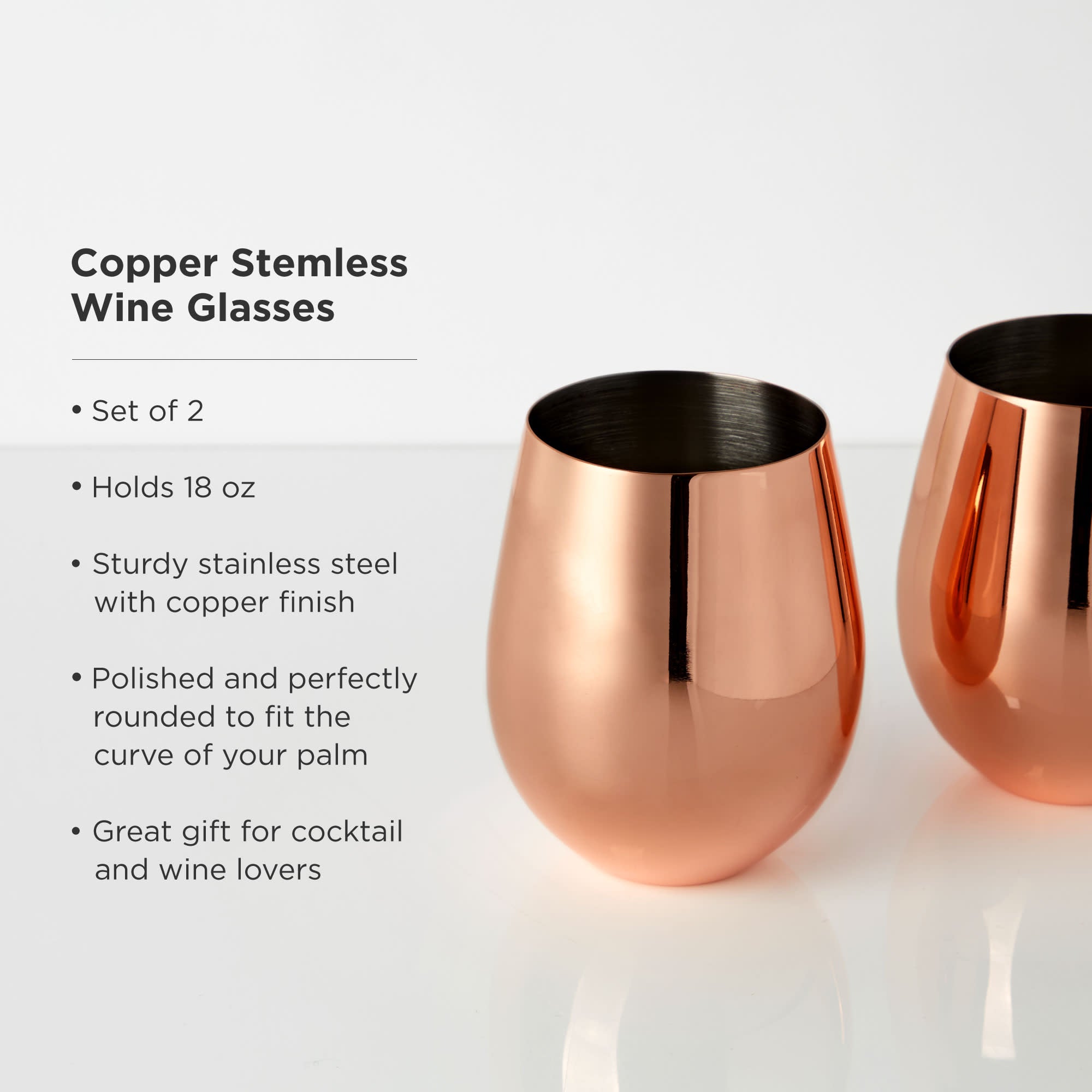 Premium Stainless Steel Stemless Wine Glasses - Copper Finish Set of 2 | Shatterproof & Dishwasher Safe | Perfect for Outdoor Parties, Picnics, and Home Entertaining