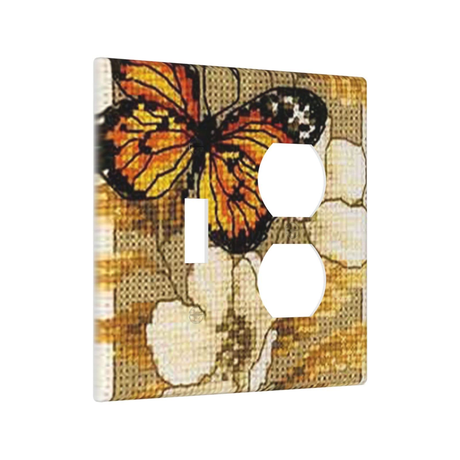 Yellow Butterfly Light Switch Cover - Decorative 2 Gang Duplex Outlet Toggle Wall Plate - Funny Light Switch Faceplate 4.5 x 4.5 Inch - Perfect for Kids Room, Nursery & Home Decor