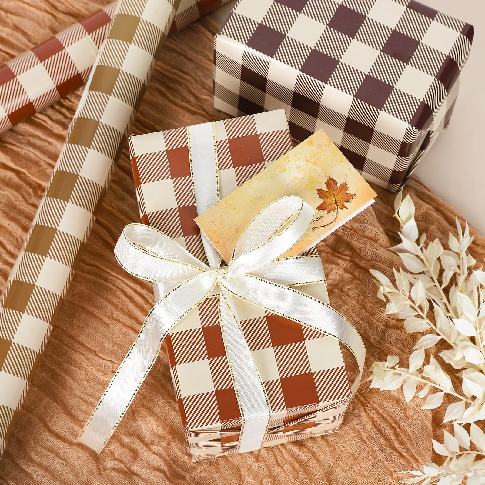 Whaline 10-Sheet Fall Plaid Wrapping Paper Set - 19.7 x 27.6 Inch Autumn Checkered Gift Wrap for DIY Crafts, Holiday Presents & Seasonal Decor (Buffalo Plaid Design) - Perfect for Thanksgiving, Christmas Gifts & Home Decoration