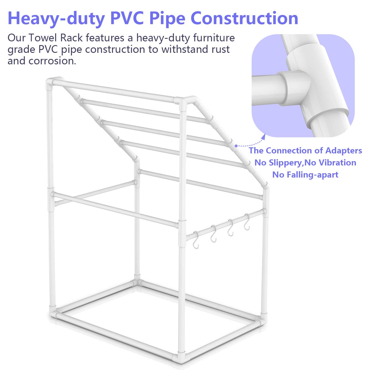 Heavy Duty Vertical Poolside Pipe Towel Rack - PVC Outdoor Towel Holder with 4 Clips & Hammer for Pool, Lake, RV, Beach, Gym, Spa, and Backyard
