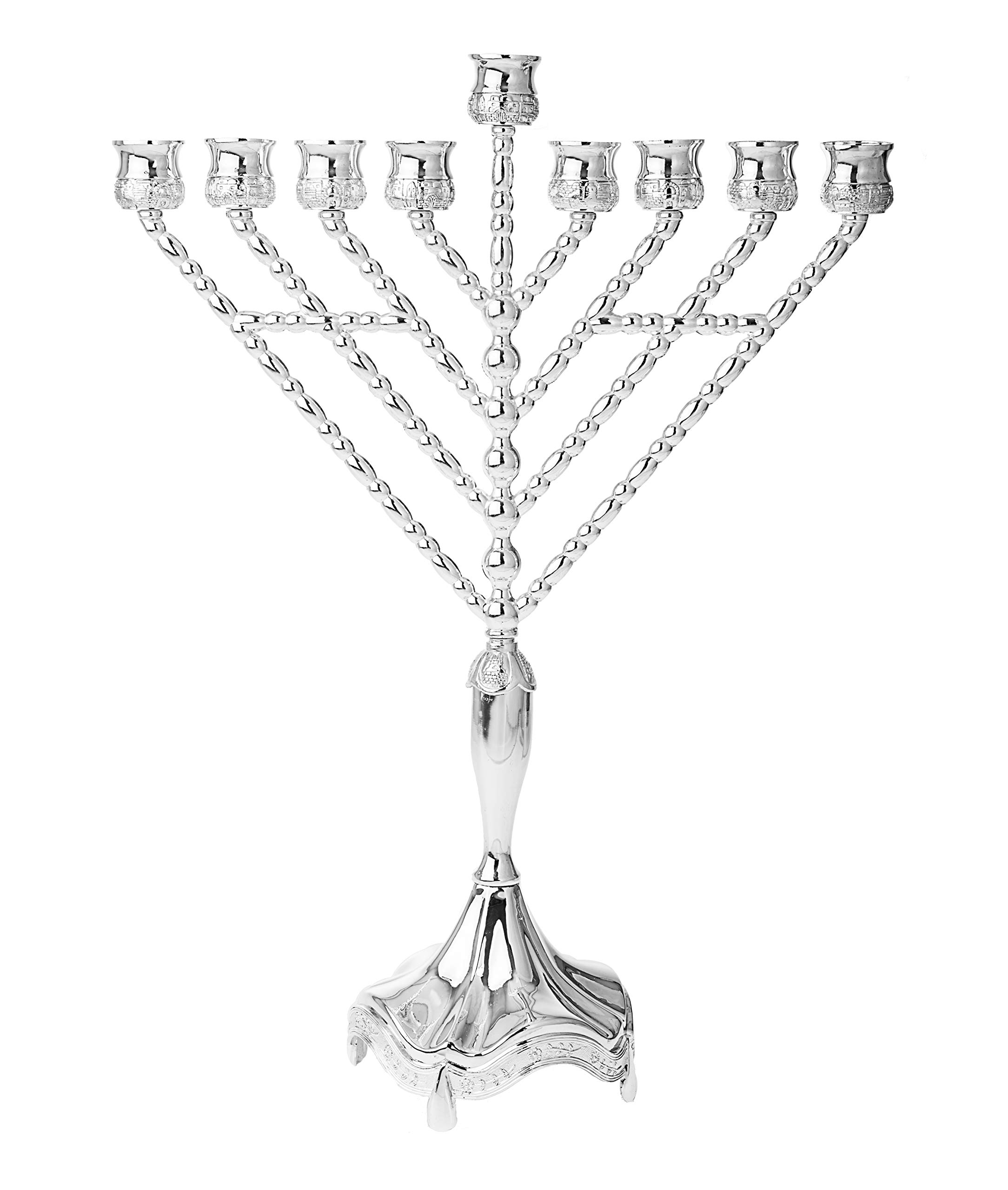 Silver Plated Oil Menorah for Chanukah - Chabad Rambam Design Fits Standard Oil Cups & Large Candles | Hanukkah Decor, Jewish Holiday Gift, Home Celebration