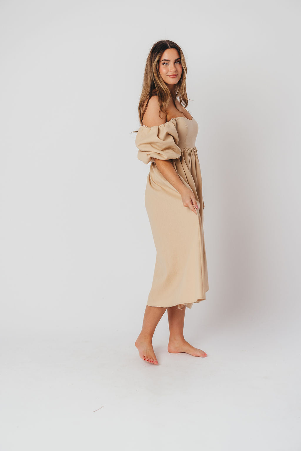 Hamilton Midi Dress in Taupe - Bump Friendly Maternity Dress (Sizes S-2XL) | Perfect for Pregnancy, Baby Showers & Special Occasions