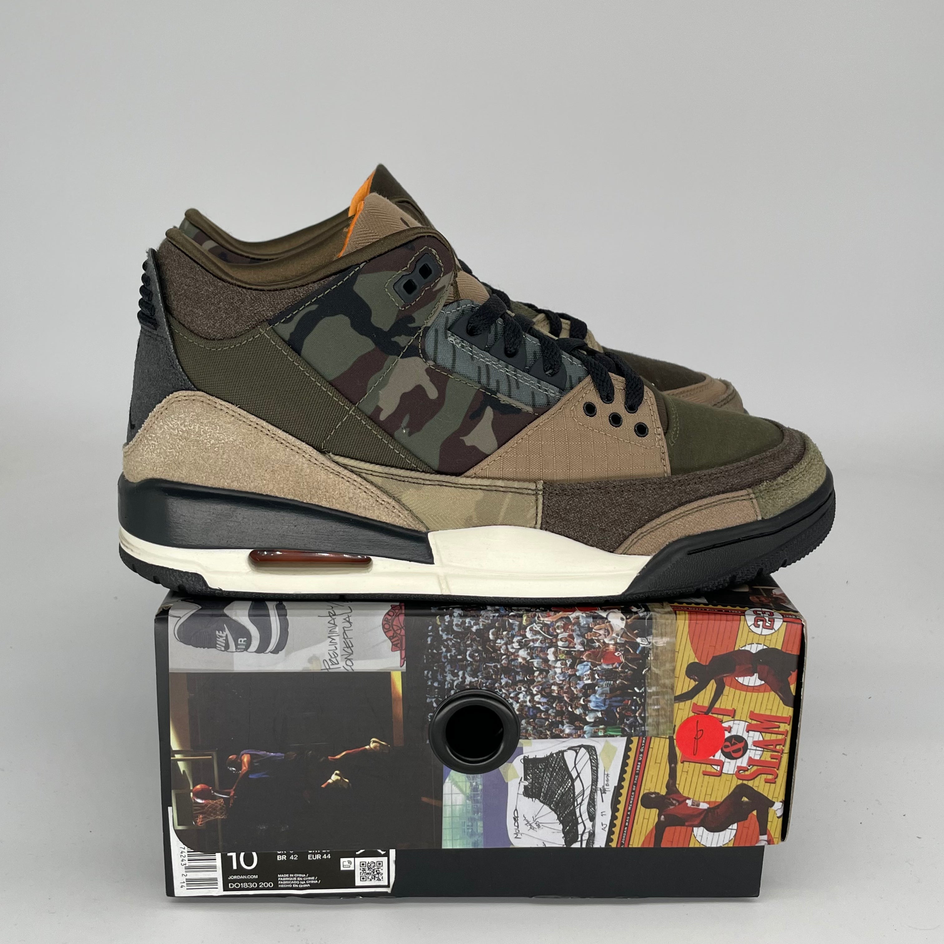 Air Jordan 3 Patchwork Camo Sneakers - Men's Size 10 (DO1830-200) - Retro Basketball Shoes for Streetwear & Casual Outfits