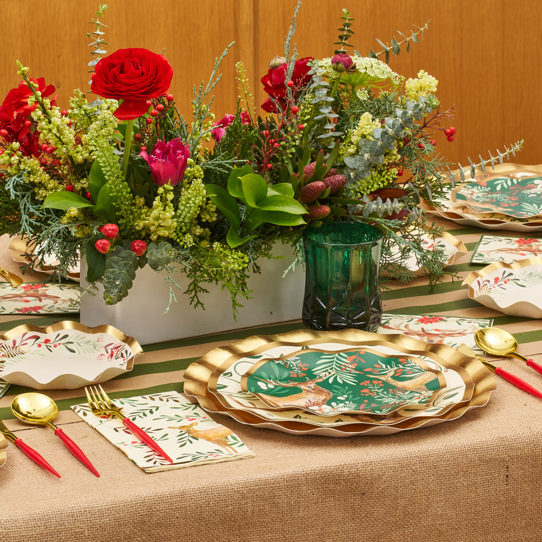 Eco-Friendly Christmas Forest Wavy Paper Salad Plates - 8 Pack | Disposable Party Dinnerware for Holiday Gatherings, Picnics & Events
