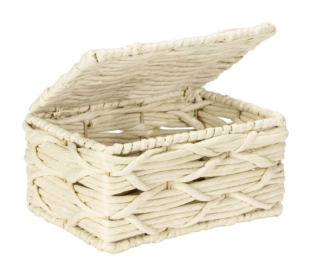 Vabriano Woven Storage Basket with Lid - Cream Color Home Organization Box for Bedroom, Living Room, and Office Storage