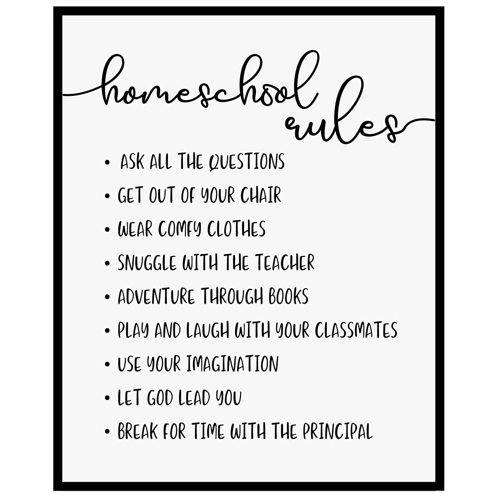 Homeschool Rules Wall Art - 8x10 Inch Inspirational Print for Homeschool Room Decor, Kids Education & Learning Space - Perfect for Classrooms, Playrooms & Study Areas - UNFRAMED