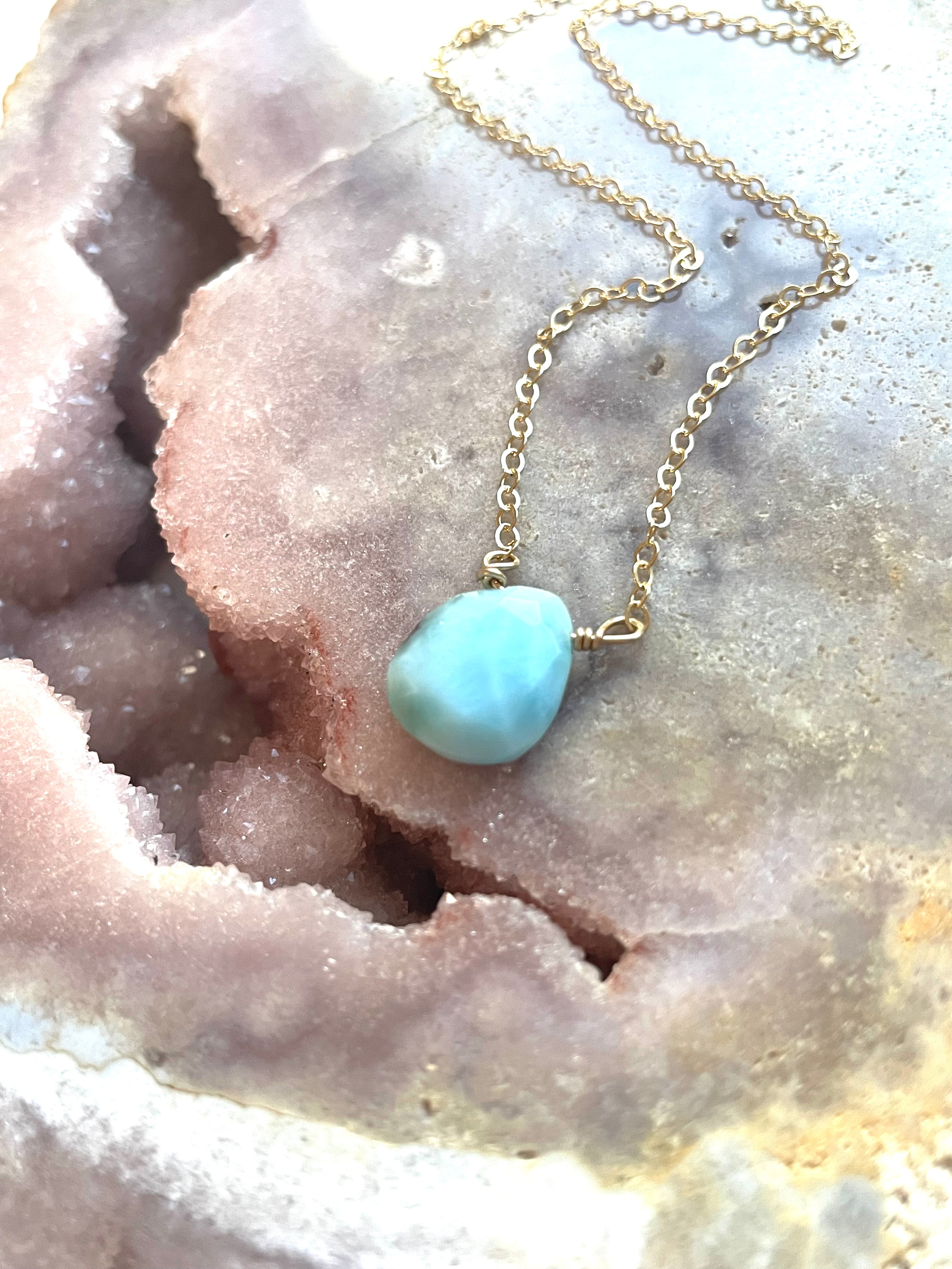 Larimar Pendant Necklace - Sterling Silver or Gold Filled - Perfect for Beach Vacation, Boho Jewelry & Gift Giving