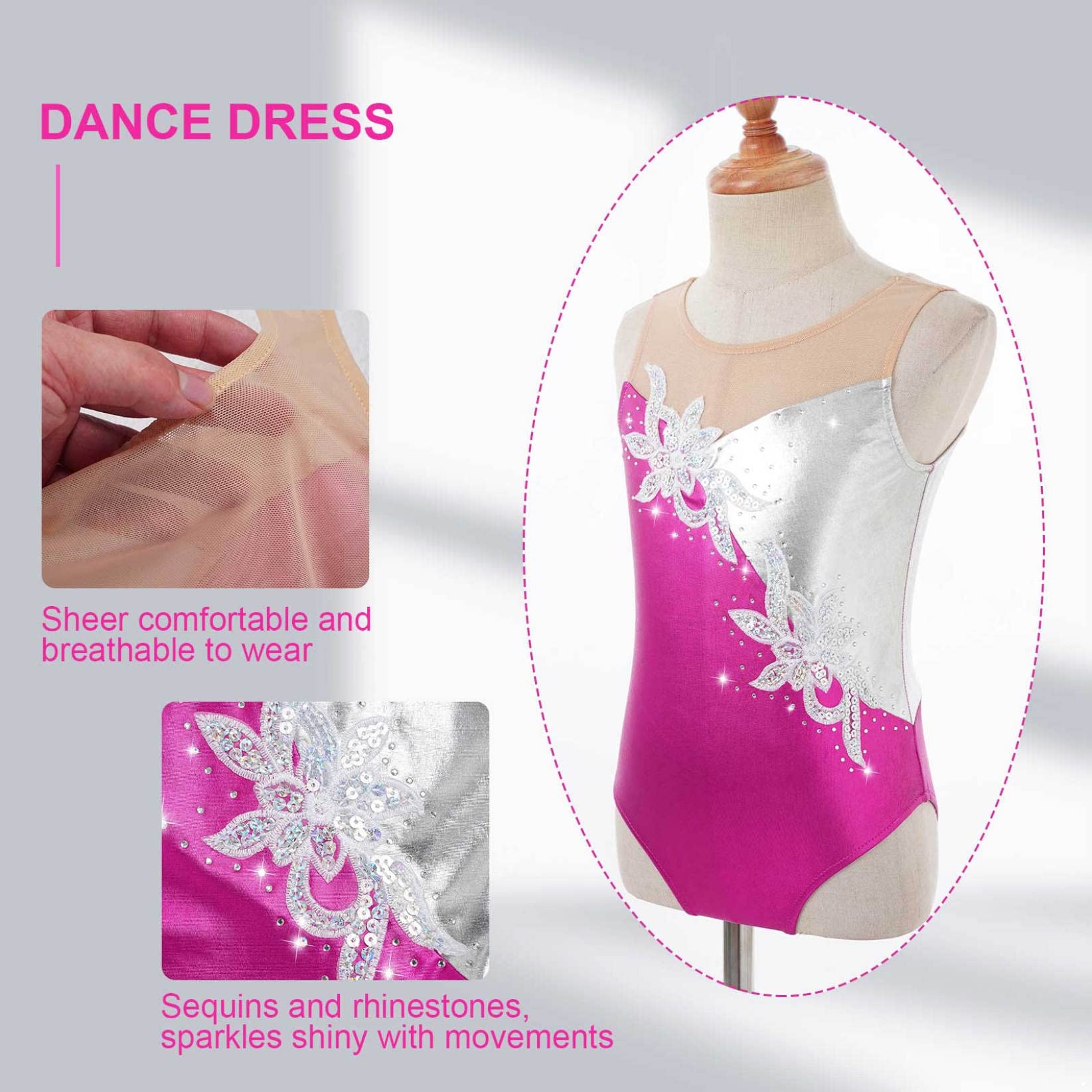 Sparkle Metallic Rhinestone Gymnastics Leotards for Girls - Sleeveless One-Piece Dance Leotard for Kids | Perfect for Ballet, Cheerleading & Dance Competitions