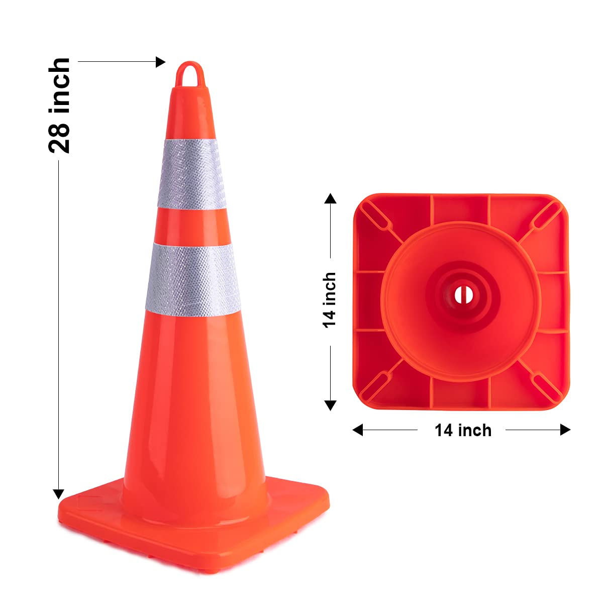 12 Pack 28 Inch Heavy Duty PVC Traffic Cones - Orange Safety Road Cones with Weighted Base & Handheld Ring for Construction, Parking, Hazard Zones & Event Management