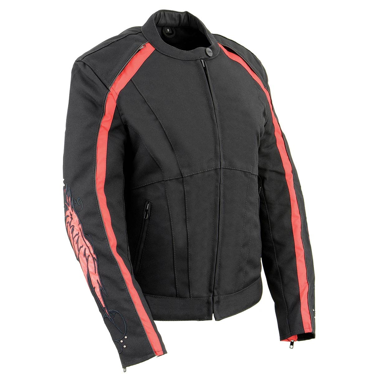 Milwaukee Leather SH1954 Women's Black Textile Motorcycle Jacket with Stud & Wings Detailing - Stylish Biker Jacket for Riding & Outdoor Adventures