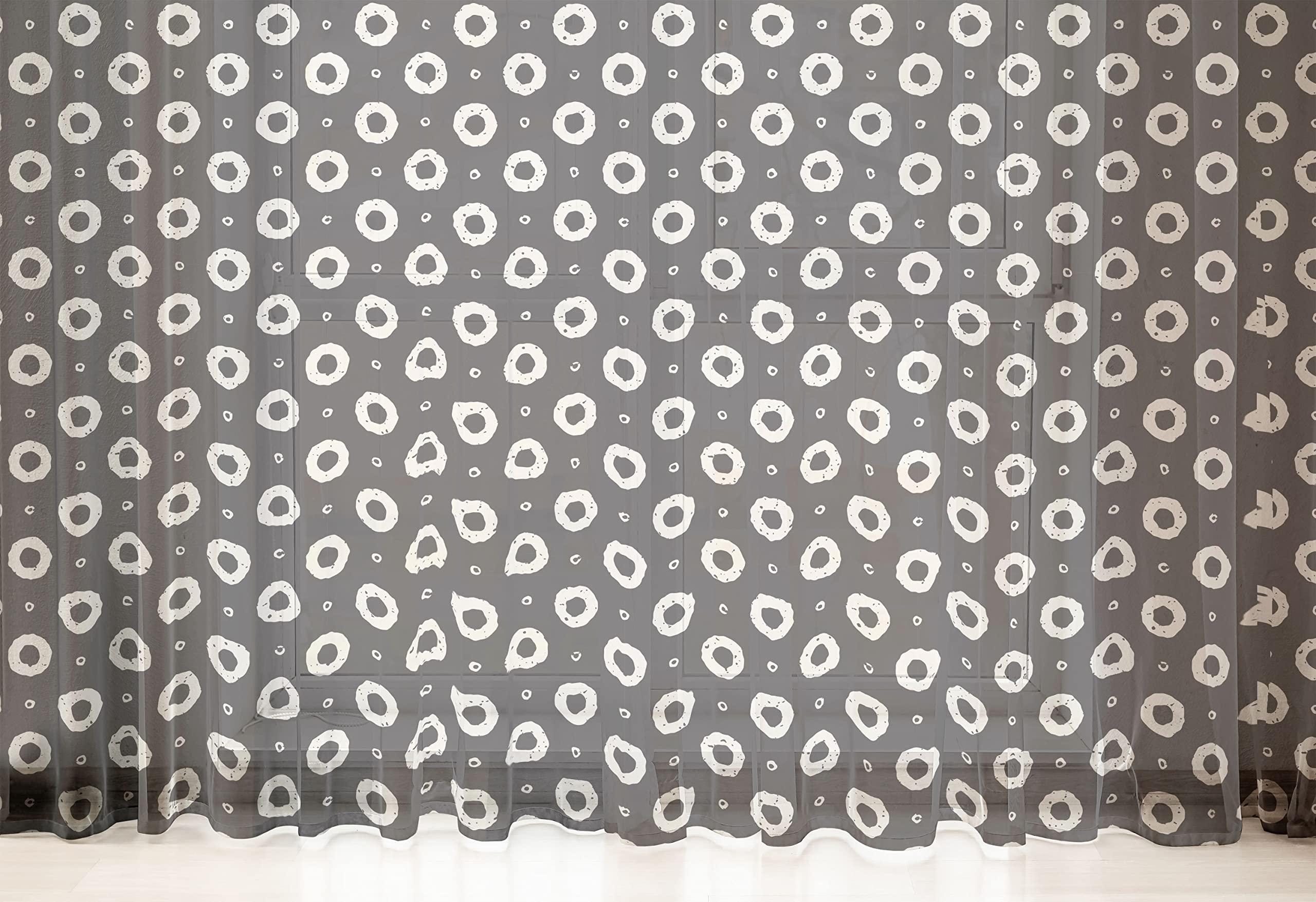Ambesonne Black and White Tulle Curtains with Rod Pocket - Hand Painted Geometric Donut Pattern Sheer Drapes for Wedding & Party Decor (2 Panels, 108