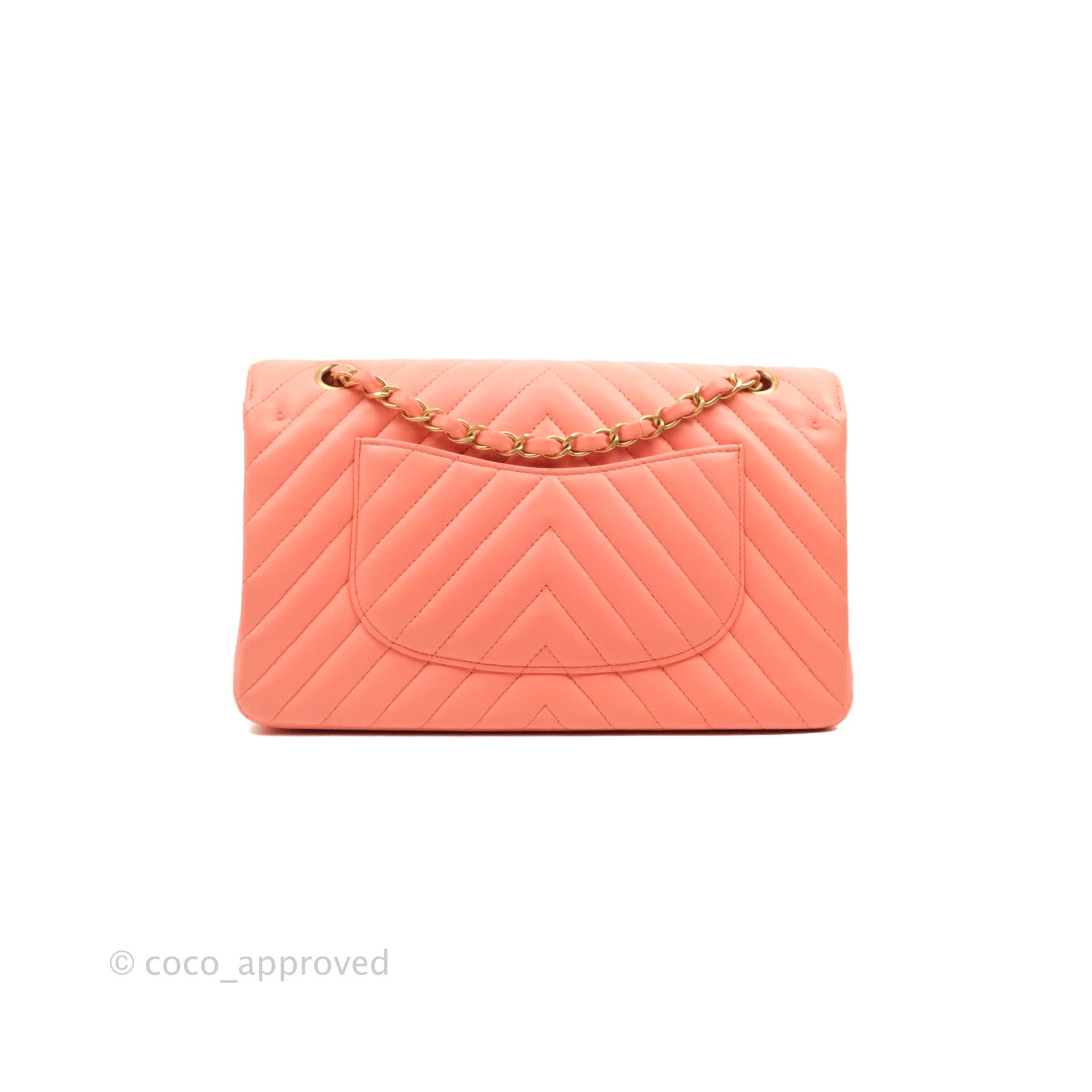 Chanel Classic M/L Medium Chevron Double Flap Bag in Coral Pink Lambskin with Aged Gold Hardware - Luxury Shoulder Bag for Women, Perfect for Parties, Weddings & Special Occasions