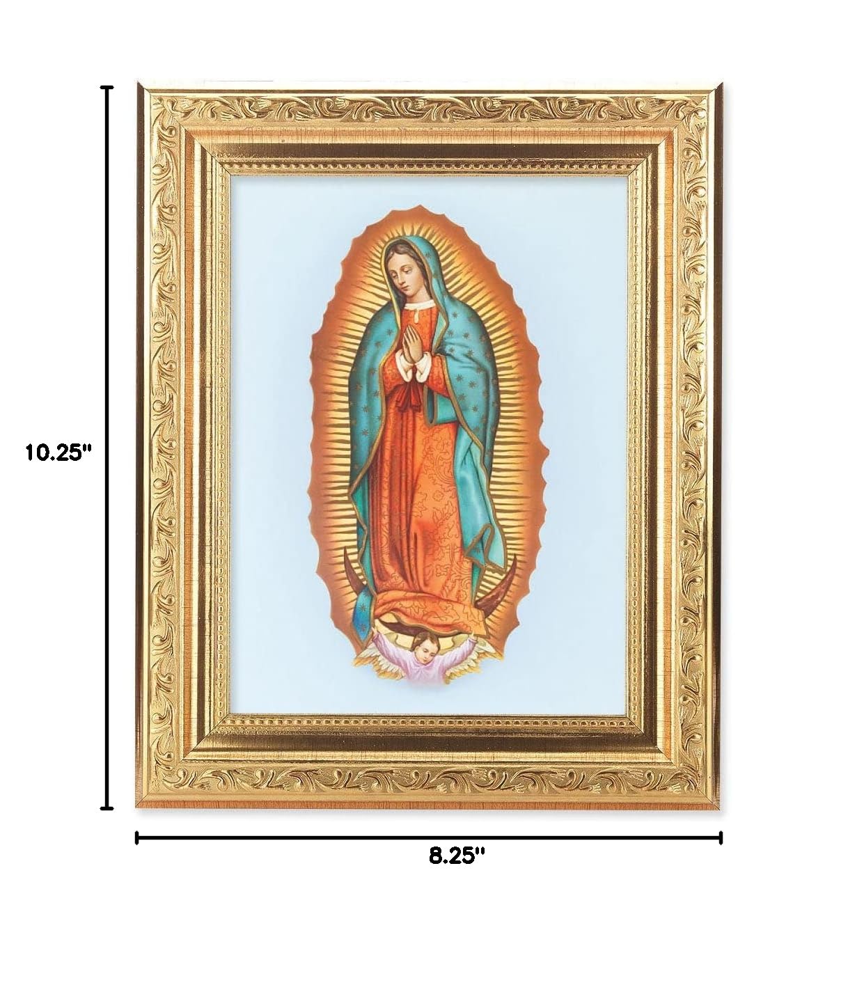 Our Lady of Guadalupe Framed Wall Art - Gold Leaf Antique Finish with Acanthus Detail - Religious Home Decor for Living Room, Bedroom & Prayer Space