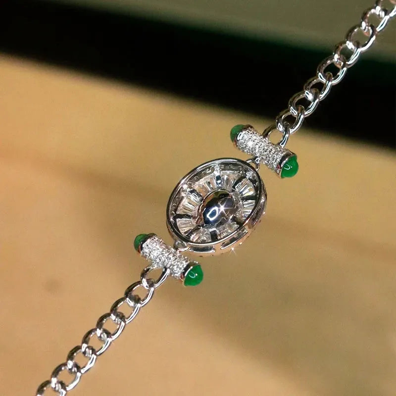 18K Gold Real Diamond & Natural Emerald Luxury Bracelet for Women - Elegant Gift for Banquet, Party & Special Occasions | High-Quality Au750 Jewelry