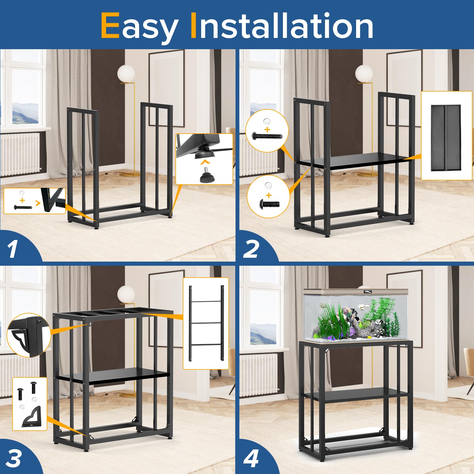 20 Gallon Fish Tank Stand - Heavy Duty Metal Aquarium Stand with Double-Layer Storage (24.8