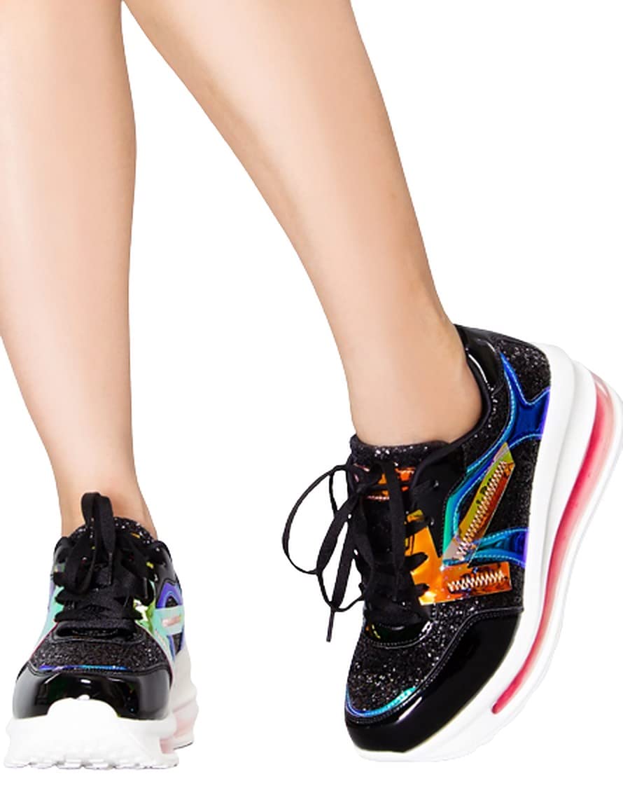 Women's Fashion Light Chaser Holographic Sneakers - Trendy Reflective Running Shoes for Women, Comfortable Walking Shoes for Casual Outfits & Night Jogging