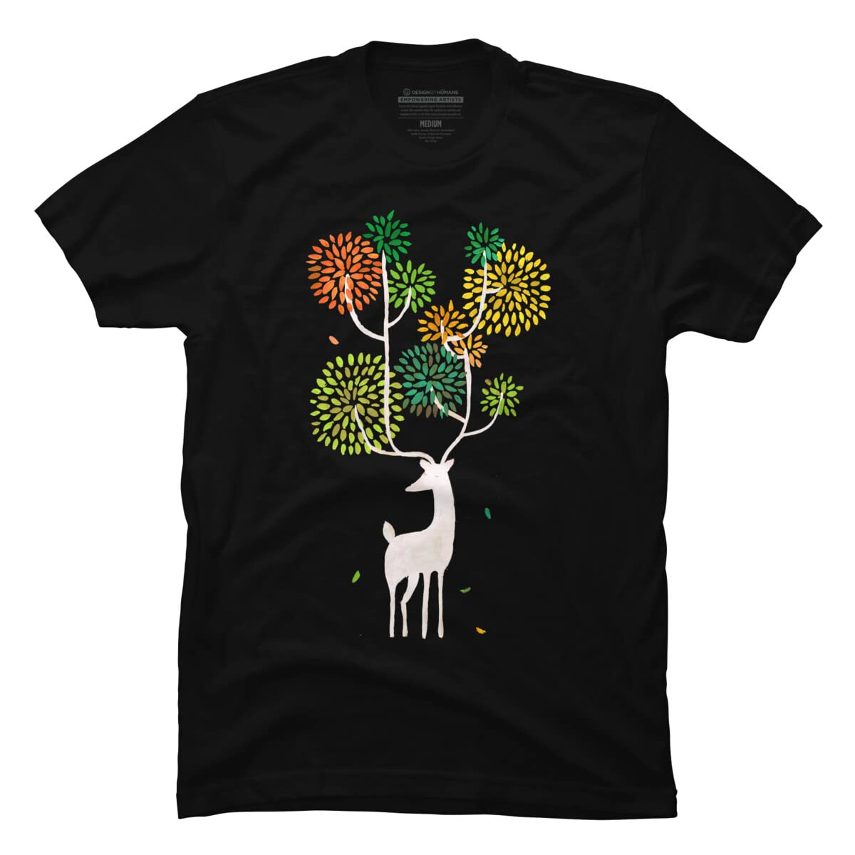 Design By Humans Men's Mystical Color Horns White Deer Graphic T-Shirt - Soft Cotton Tee for Casual Wear & Street Fashion - Perfect for Concerts, Gaming, and Everyday Outfits