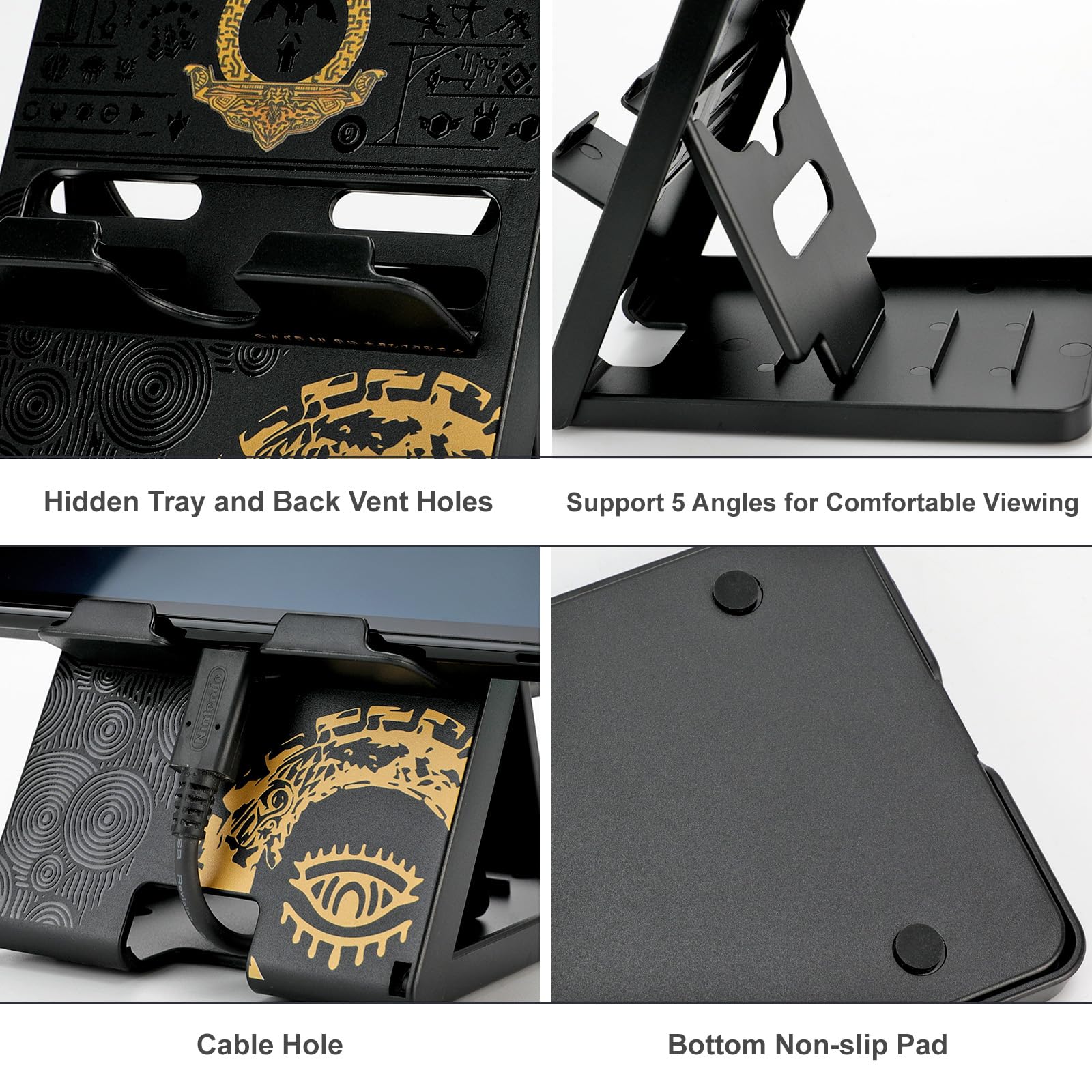 Premium Adjustable Foldable Nintendo Switch Stand - Compatible with Switch OLED, Lite & Tears of The Kingdom Edition | Portable Gaming Holder for Travel, Bedroom & Desk Play