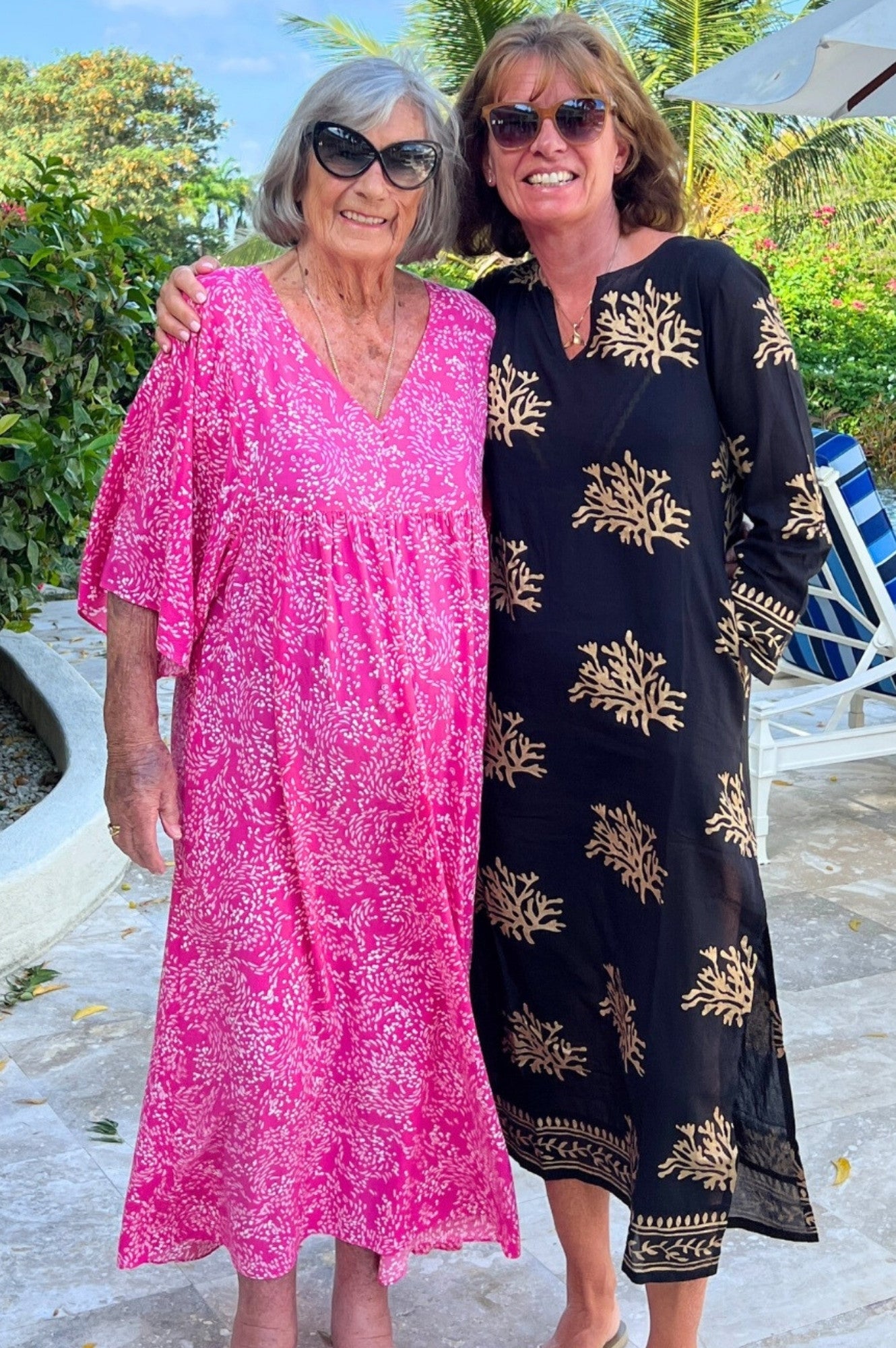 Guadalupe Maxi Tunic Dress for Women - Elegant Black & Gold Floral Print Long Tunic Top - Perfect for Boho Style, Beach Cover Up, or Casual Summer Outfits
