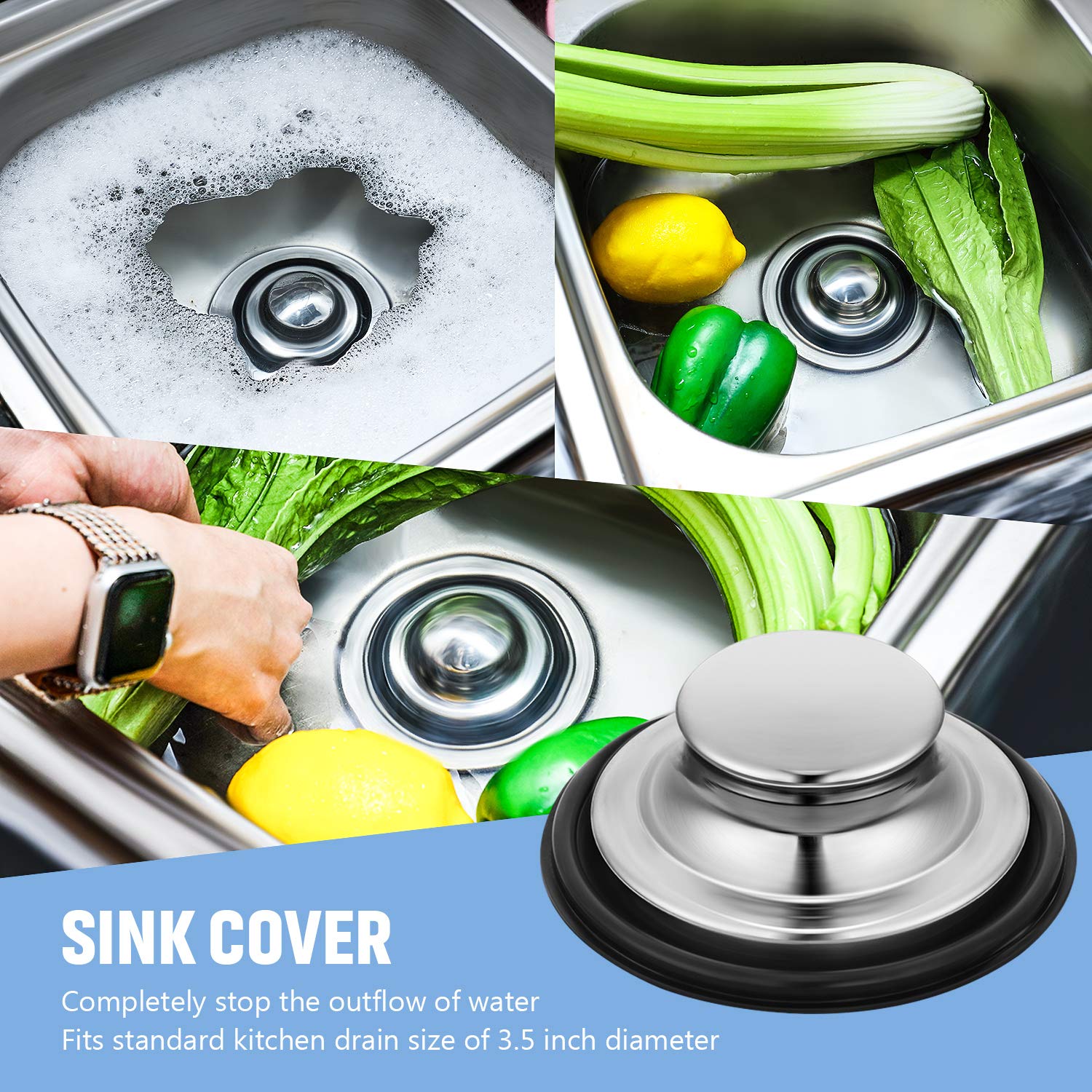 Premium 3-Piece Stainless Steel Kitchen Sink Drain Strainer & Stopper Set with Handle - Universal Anti-Clogging Sink Filter for Garbage Disposal - Silver (Perfect for Daily Dishwashing & Food Prep)