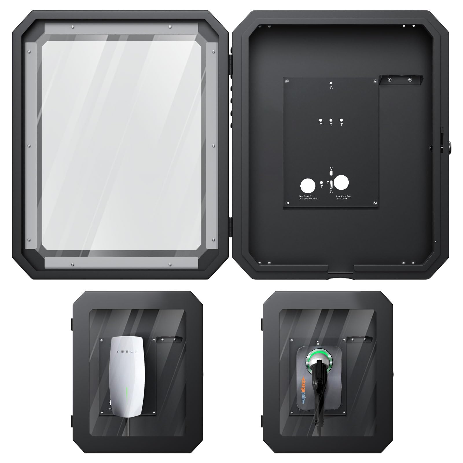 Tesla Gen 3 Wall Connector & ChargePoint EV Charger Station Box - Outdoor Rainproof, Snowproof, Dustproof, Theftproof Cable Organizer Holder with Lock Cover - Perfect for Home, Garage & Outdoor EV Charging Accessories