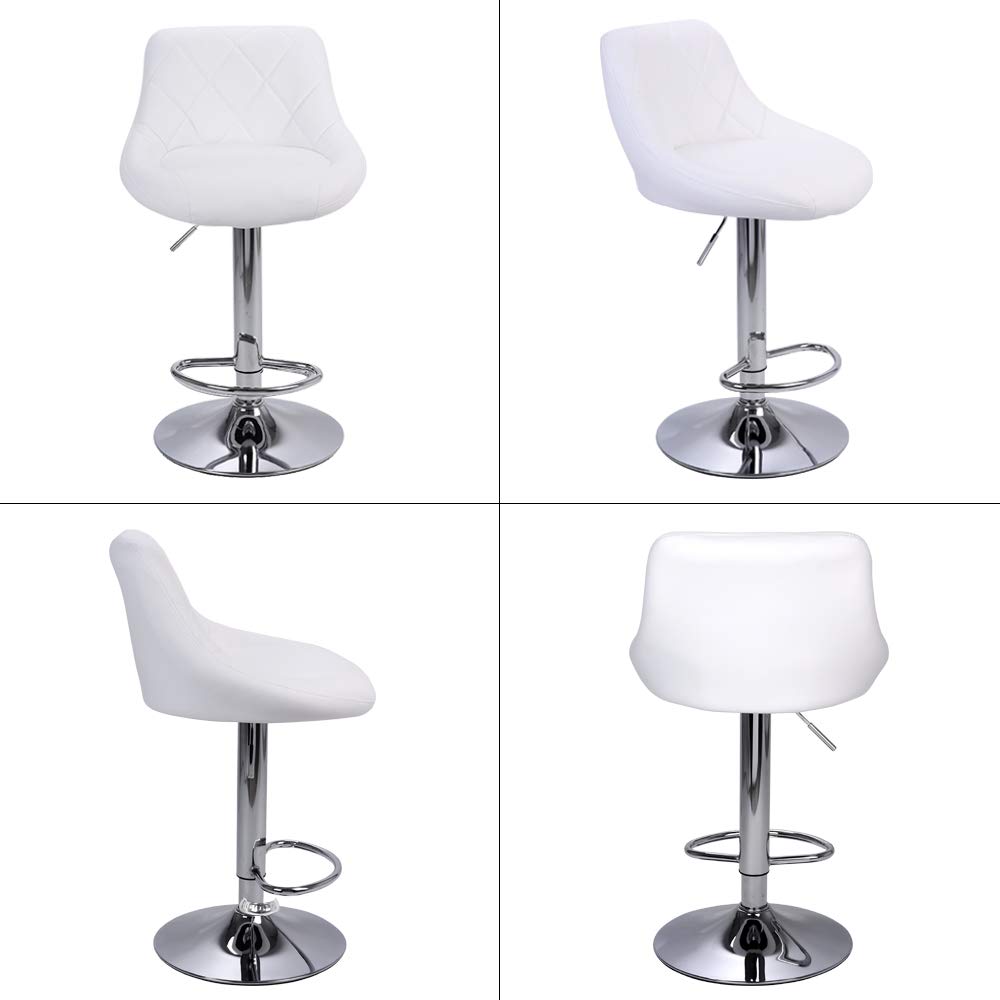Modern PU Leather Hydraulic Adjustable Bar Stools with Back - Set of 2 White Kitchen Counter Stools for Dining Room, Home Bar & Breakfast Nook