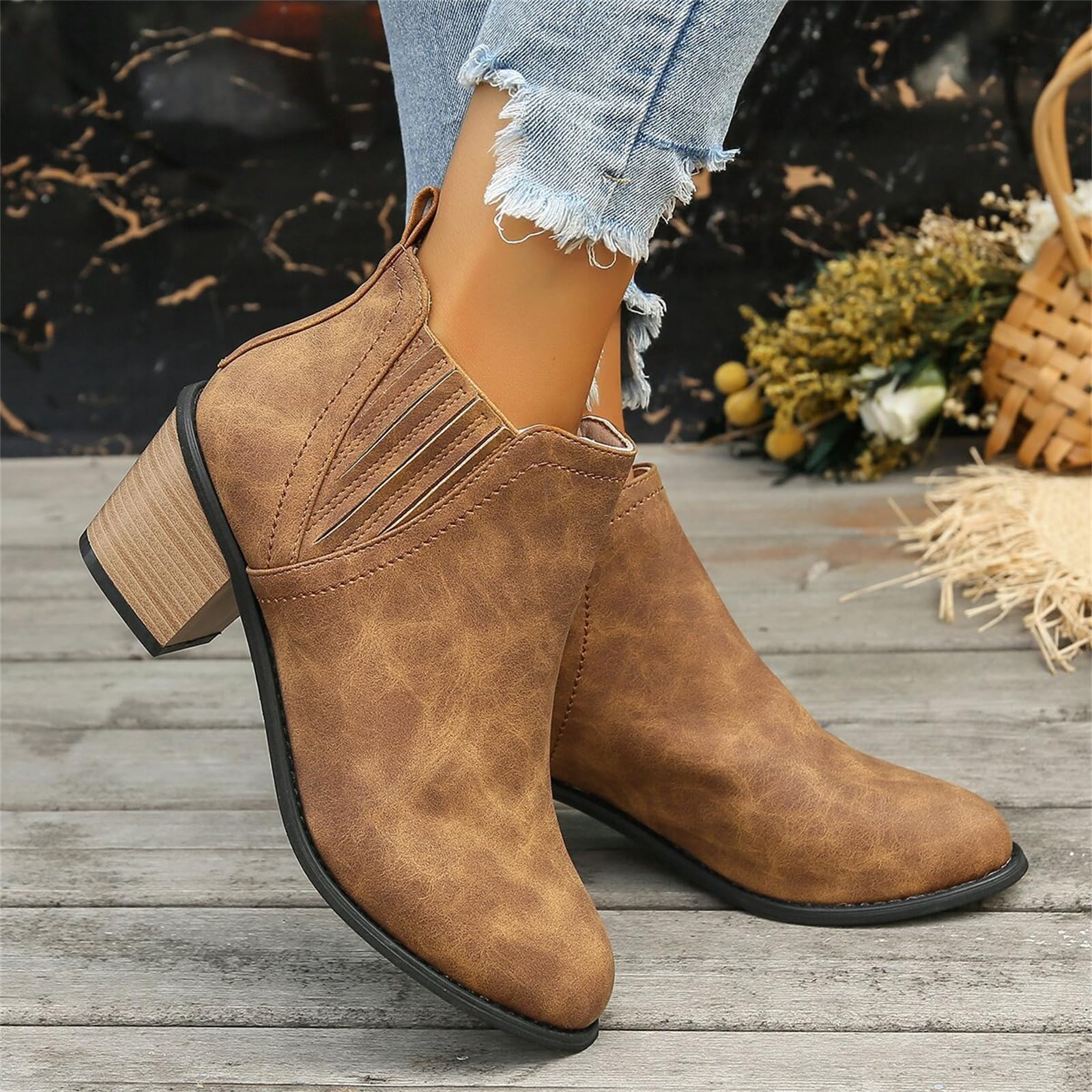 Lausiuoe Women's Ankle Boots - Chunky Heel Western Booties with Side Zipper, Pointed Toe & Wide Width Options | Perfect for Office, Date Night & Casual Outfits