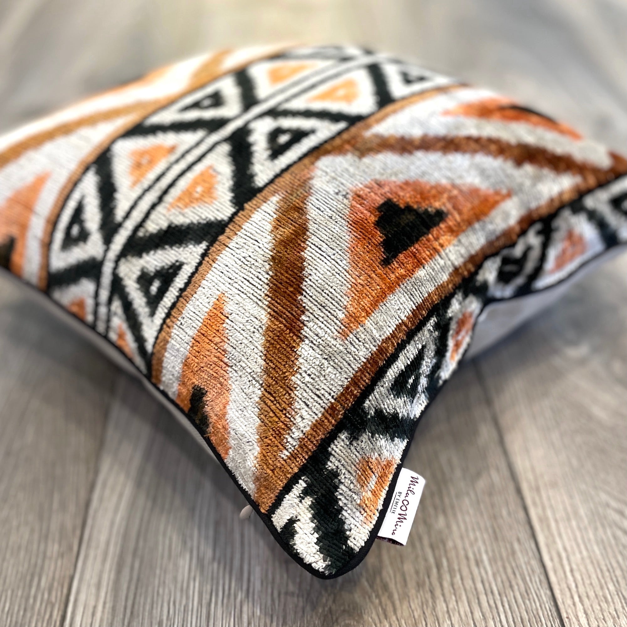 Luxury Velvet Ikat Cushion Cover Azulik Blue - Bohemian Decorative Throw Pillow for Sofa, Bed & Home Decor