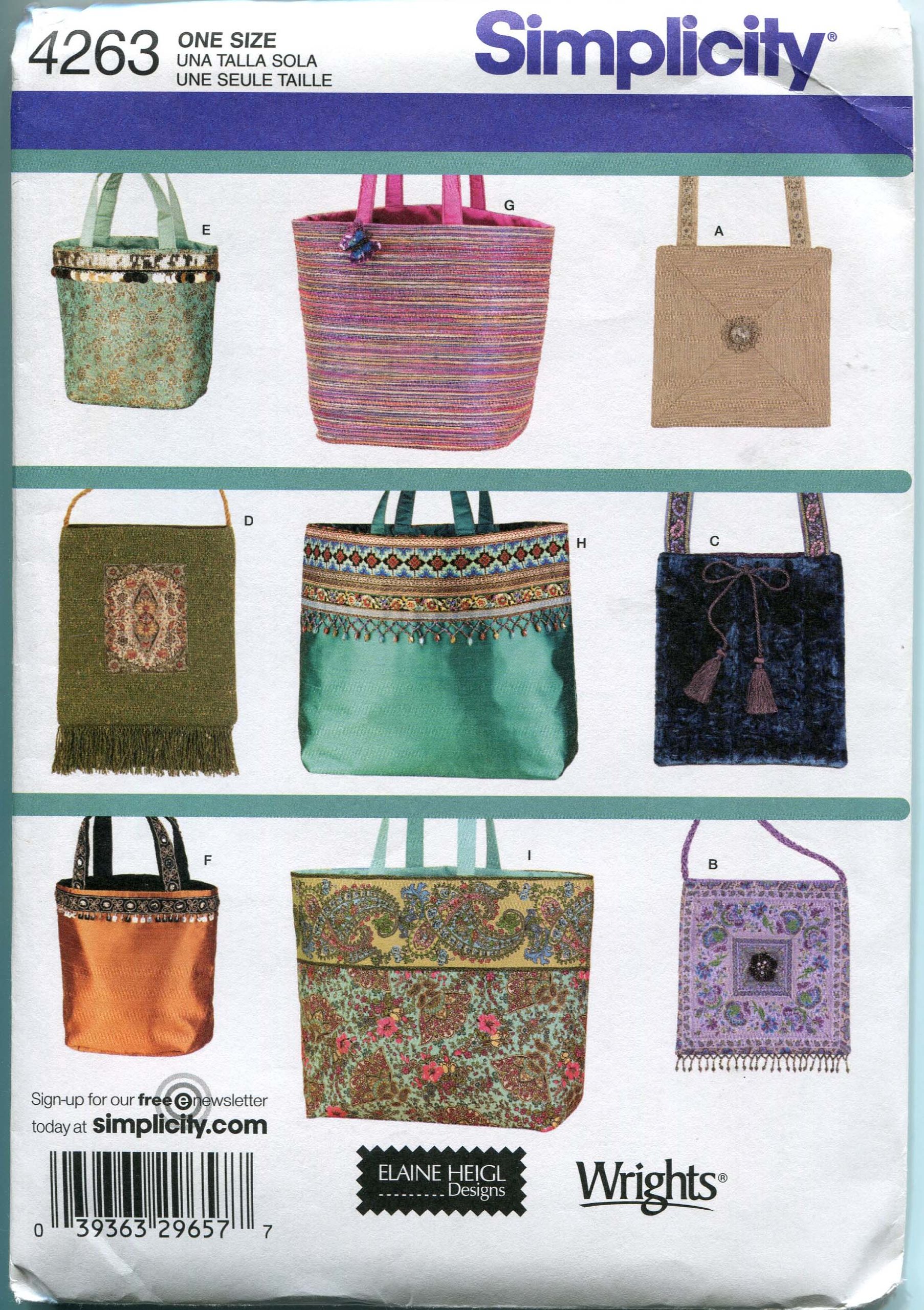 Simplicity 4263 Sewing Pattern for Bags - 9 Stylish Handbag & Purse Designs | DIY Fashion Accessories for Women, Travel & Everyday Use