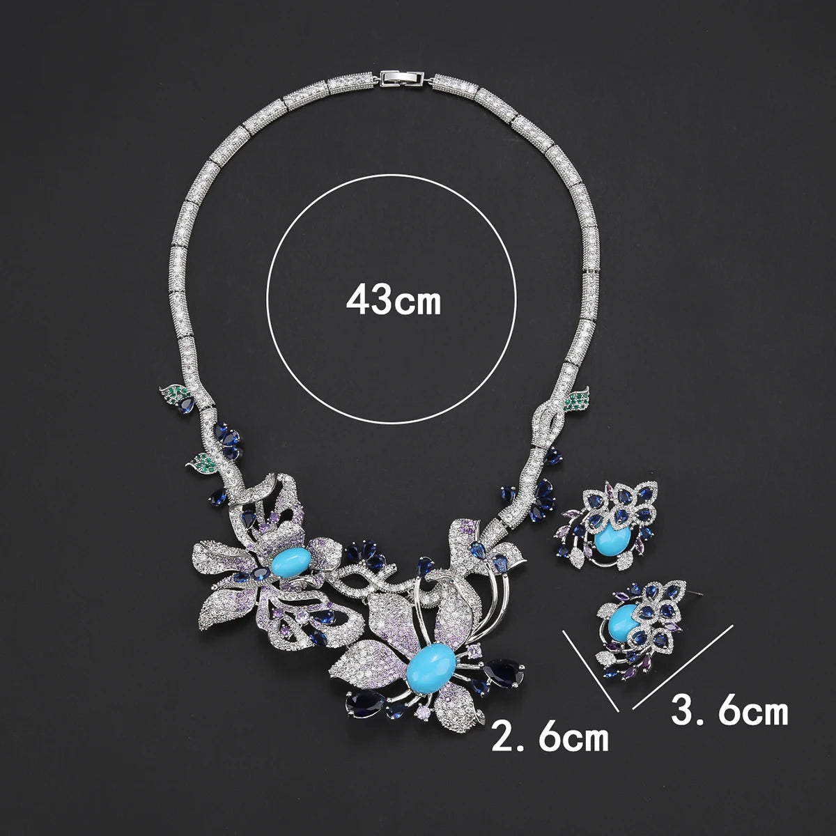 2 Pcs Cubic Zirconia Flower Necklace & Earrings Set for Women - Elegant Wedding & Party Jewelry - Perfect for Bridal, Prom, Anniversary & Special Occasions