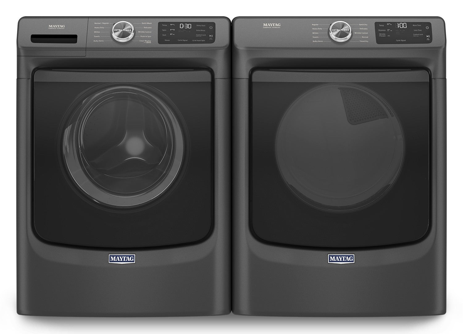 Maytag Volcano Black 5.2 cu. ft. Front Load Washer & 7.3 cu. ft. Electric Dryer Set (MHW5630MBK/YMED5630MBK) - Large Capacity Laundry Pair for Family Homes & Apartments