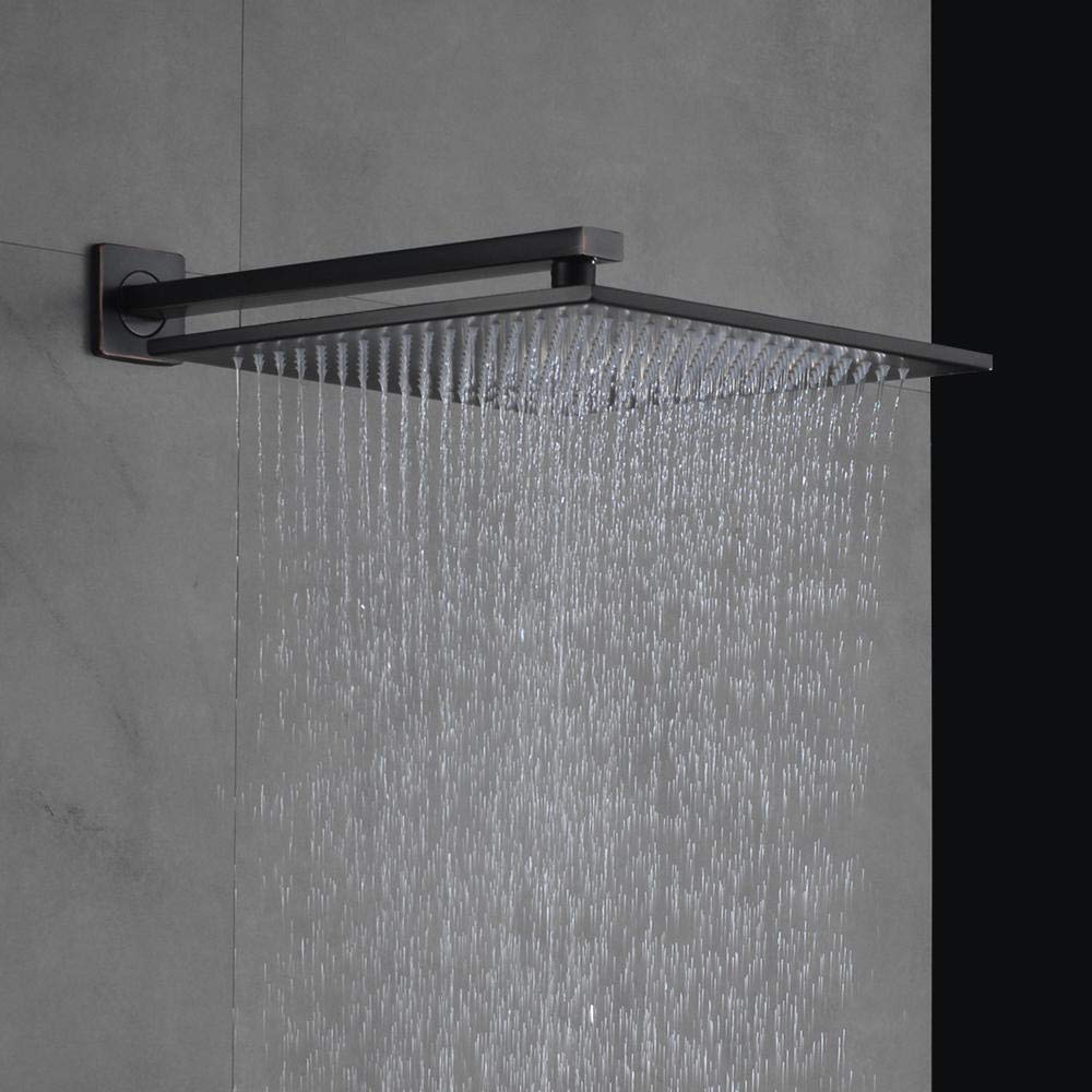 12 Inch Black Bronze Rain Shower Faucet - Wall Mounted Bathtub Shower Mixer Tap with Handheld Showerhead - Modern Bathroom Fixture for Spa-Like Experience | Perfect for Master Bath, Guest Bath & Luxury Hotel Renovations
