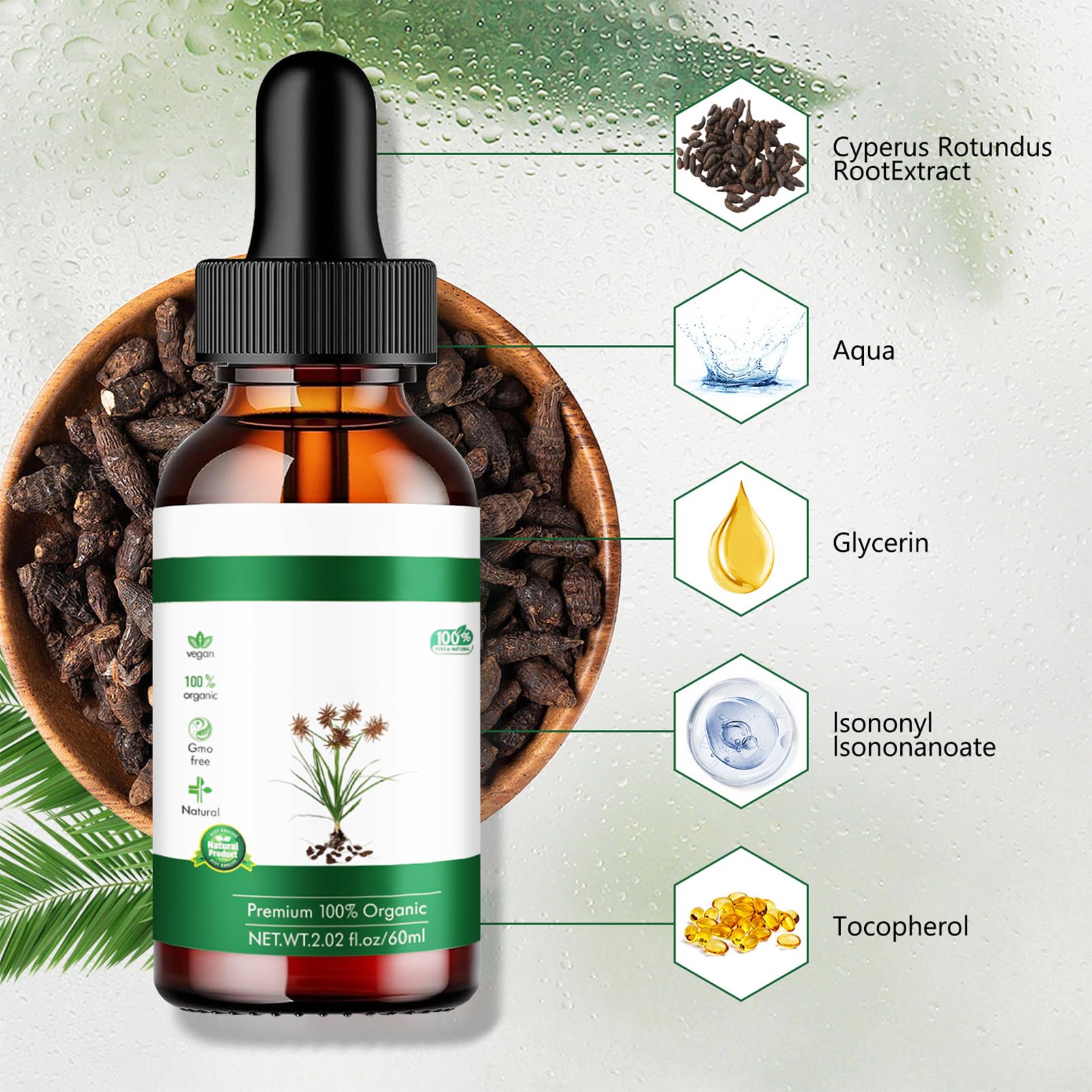 Natural Cyperus Oil Hair Removal Serum - Reduces Hair Growth for Face, Body, Underarms, Legs & Bikini Area | Hair Growth Inhibitor for Women & Men | Smooths Skin & Slows Regrowth | Perfect for Home Use, Travel & Post-Waxing Care (1PC)
