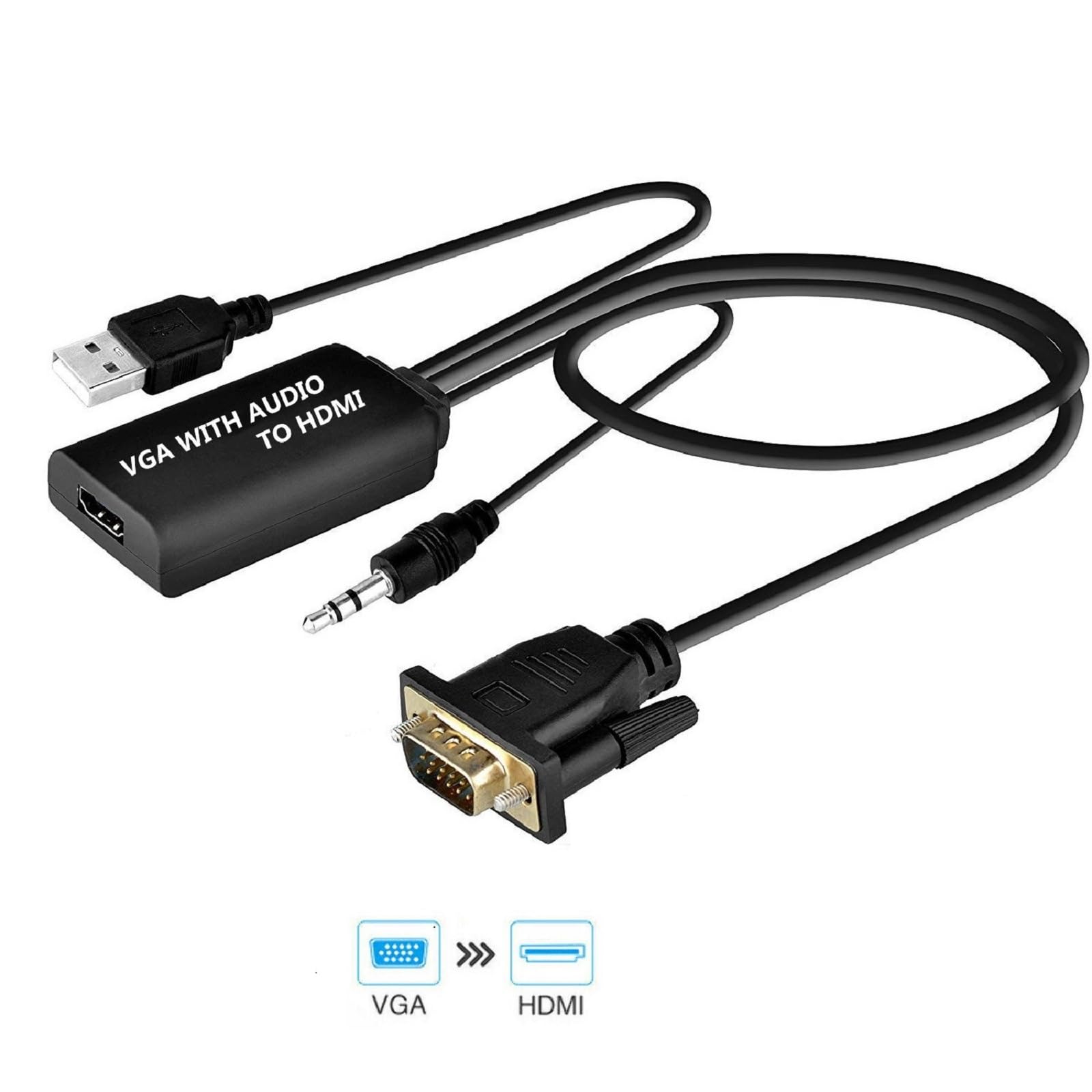 MOUDOAUER VGA to HDMI Adapter 1080P HD Converter Dongle for PC, Laptop, Monitor, Projector, HDTV - Ideal for Home Office, Gaming, and Presentations