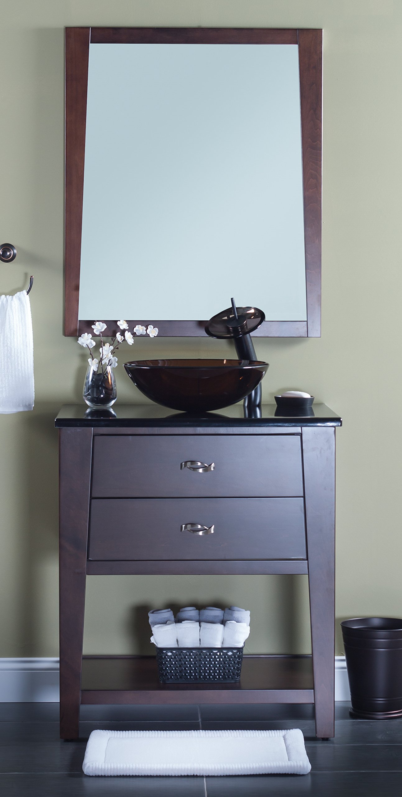 Novatto TY Glass Brown Vessel Bathroom Sink - Modern Above Counter Vanity Basin for Powder Room & Master Bath Decor