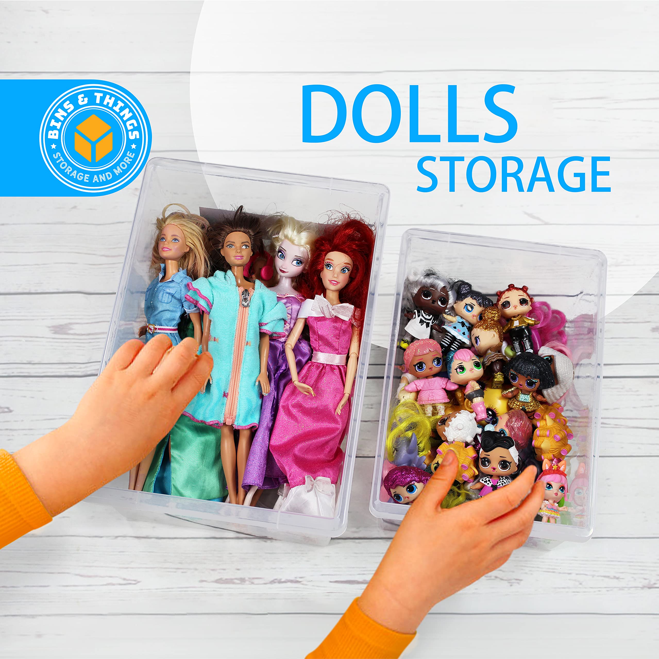Stackable Clear Toy Storage Bins Set of 2 - Large & Small Organizer for LEGO, Barbie Dolls & Hot Wheels - Kids Room Organization & Playroom Storage Solutions