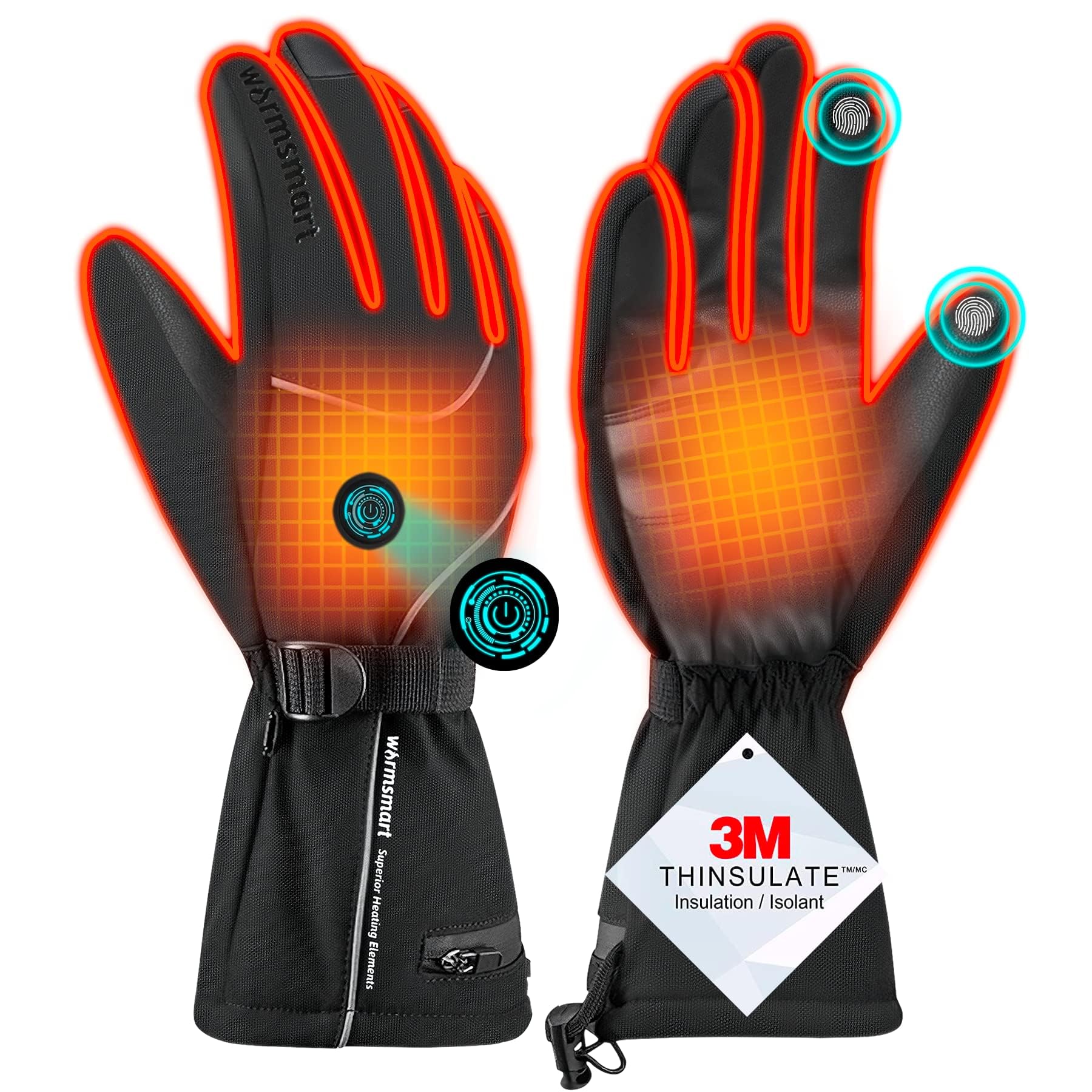 Rechargeable Heated Gloves for Men & Women - 7.4V Battery, 3M Thinsulate Insulation, 3 Heating Levels, Touchscreen Compatible - Perfect for Skiing, Snowboarding, Ice Skating, Winter Camping & Motorcycle Riding
