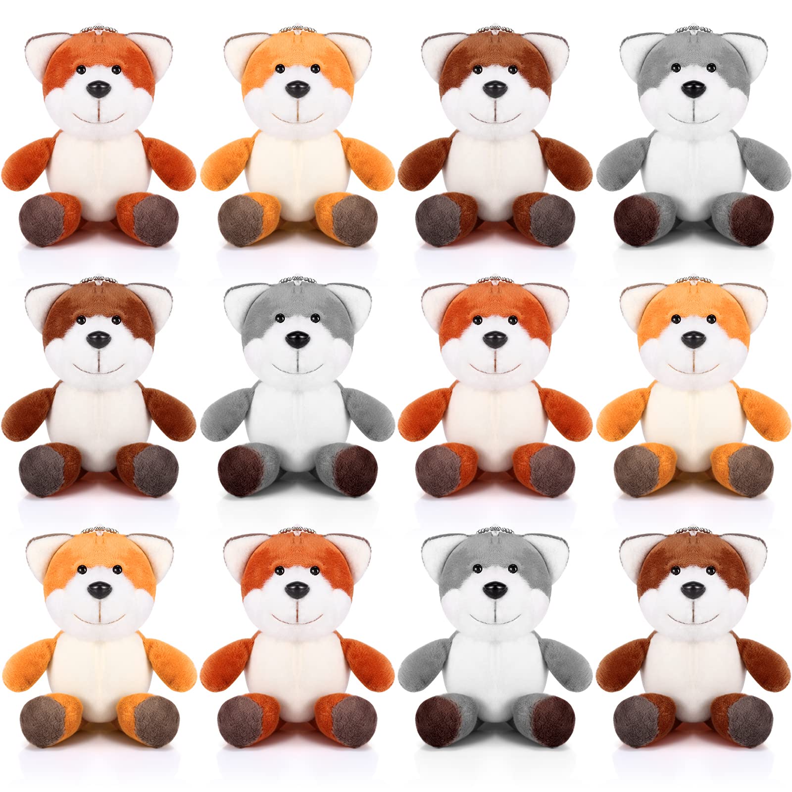 12 Pack Mini Plush Animal Toys - 4 Inch Cute Stuffed Turtle, Puppy, Dog, Pig Keychain Pendants for Birthday Party Favors, DIY Home Decor & Handbag Charms (Fox Style) | Perfect for Kids Gifts, Party Giveaways & Room Decoration