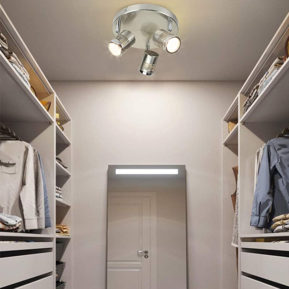 Depuley Industrial Track Light LED Directional Ceiling Spot Light - 3-Light Round Indoor Lighting Fixture with Warm White 3x3W GU10 Bulbs for Kitchen, Dining Room, Hallway, Bedroom & Picture Wall - Perfect for Accent Lighting and Home Decor