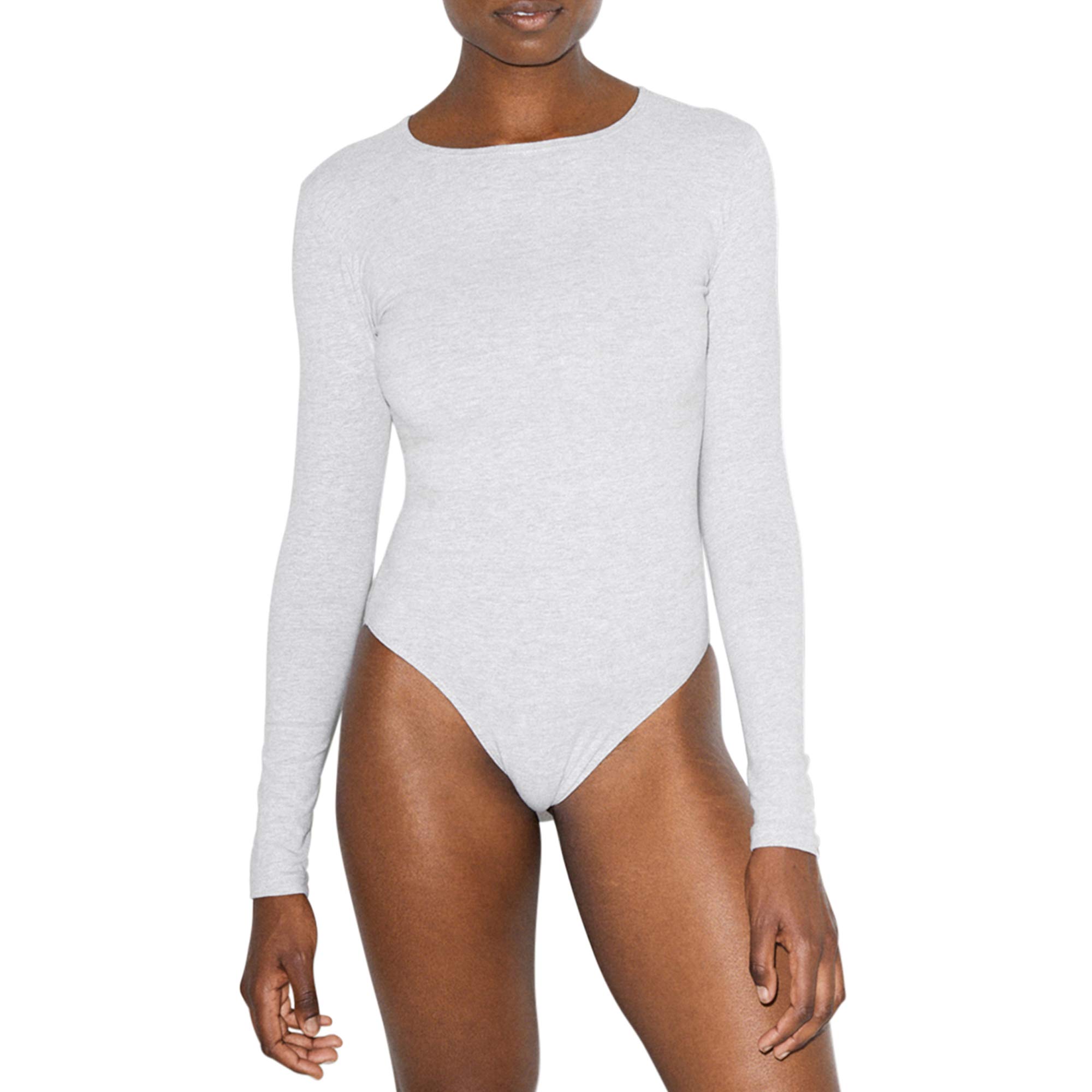 American Apparel Women's Cotton Spandex Long Sleeve Bodysuit - Stretchy Comfort Fit for Yoga, Workout & Everyday Wear