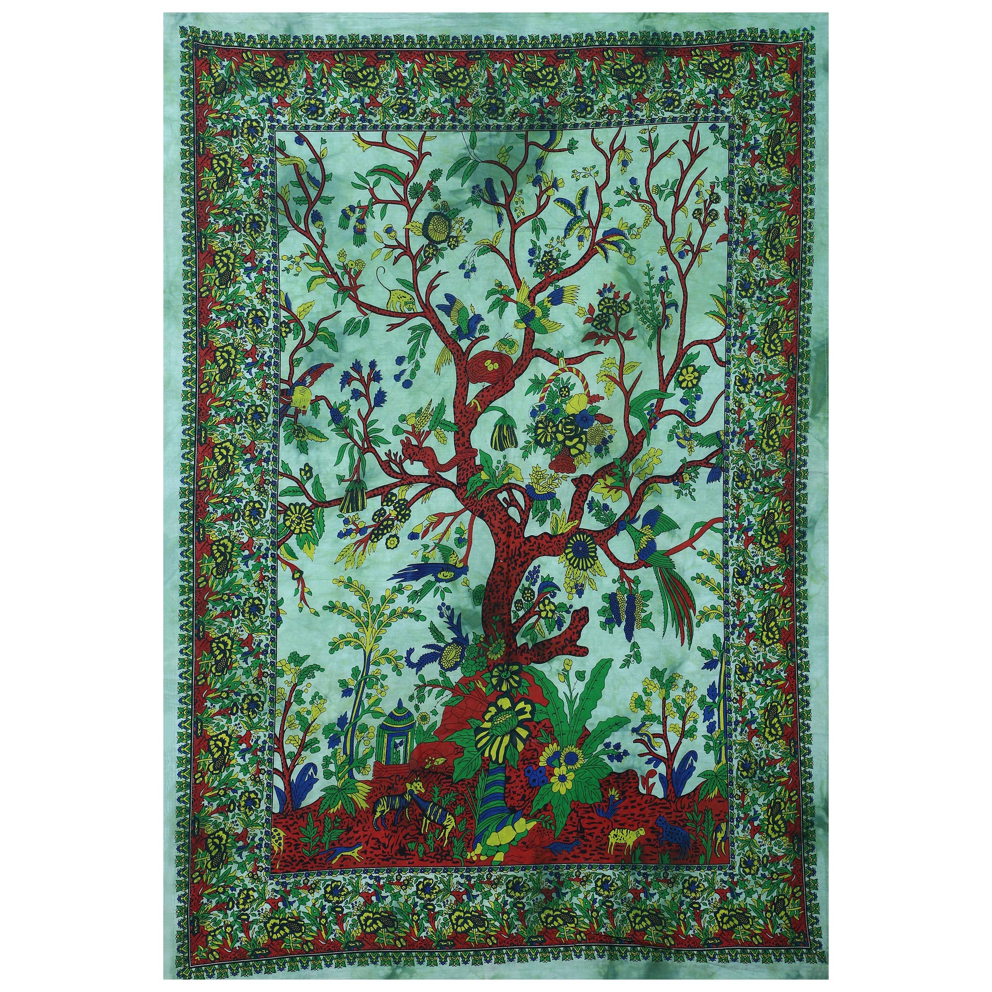 Green Tree of Life Tapestry - Psychedelic Wall Hanging for Bedroom & Picnic (30x40