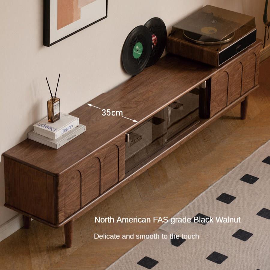 Solid Black Walnut Wood Retro TV Stand with Large Storage | Vintage Entertainment Center for Living Room & Home Theater